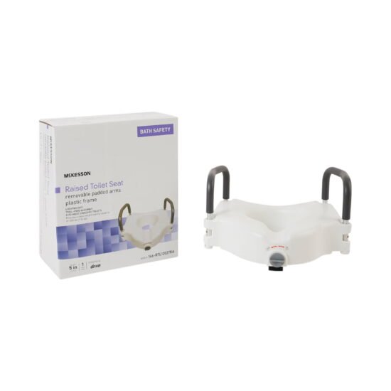 Raised Toilet Seat McKesson 5 Inch Height White 300 lbs. Weight Capacity 1065229 - 146-RTL12027RA 1065229 – 146-RTL12027RA