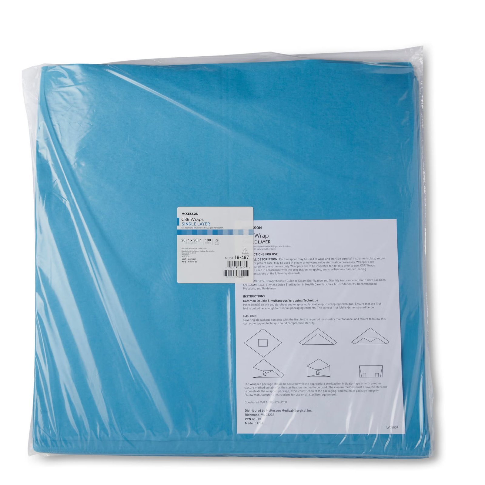 McKesson Sterilization Wrap Blue 20 X 20 Inch Single Layer Cellulose Steam / EO Gas 1156125 - 18-487 1156125 – 18-487 - Image 2