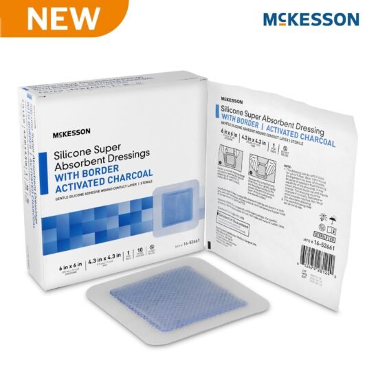 Super Absorbent Charcoal Dressing McKesson Square 6 X 6 Inch With Border Sterile 1287227 – 16-52661