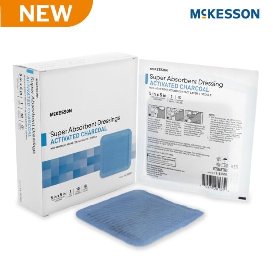 Super Absorbent Charcoal Dressing McKesson Square 5 X 5 Inch Without Border Sterile 1287230 – 16-52551