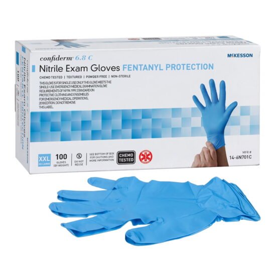Exam Glove McKesson Confiderm® 6.8C 2X-Large 95 per Box NonSterile Nitrile Standard Cuff Length Fully Textured Blue Chemo Tested / Fentanyl Tested @#$CUSTOM_DESCRIPTION$#@ 1299145 – 14-6N701C