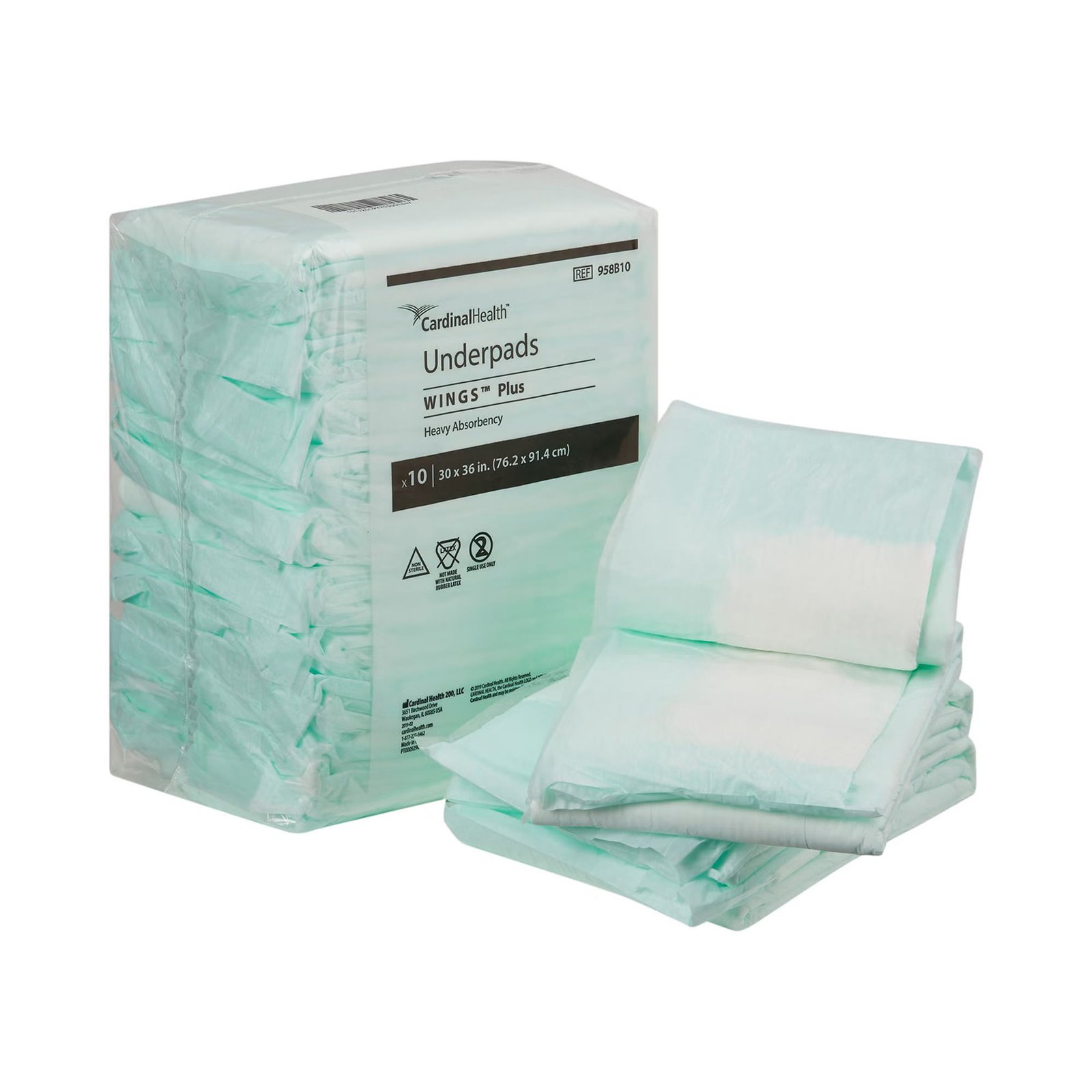 Underpad Wings™ Plus 30 X 36 Inch Disposable Fluff / Polymer Heavy Absorbency 188192 - 958B10 188192 – 958B10
