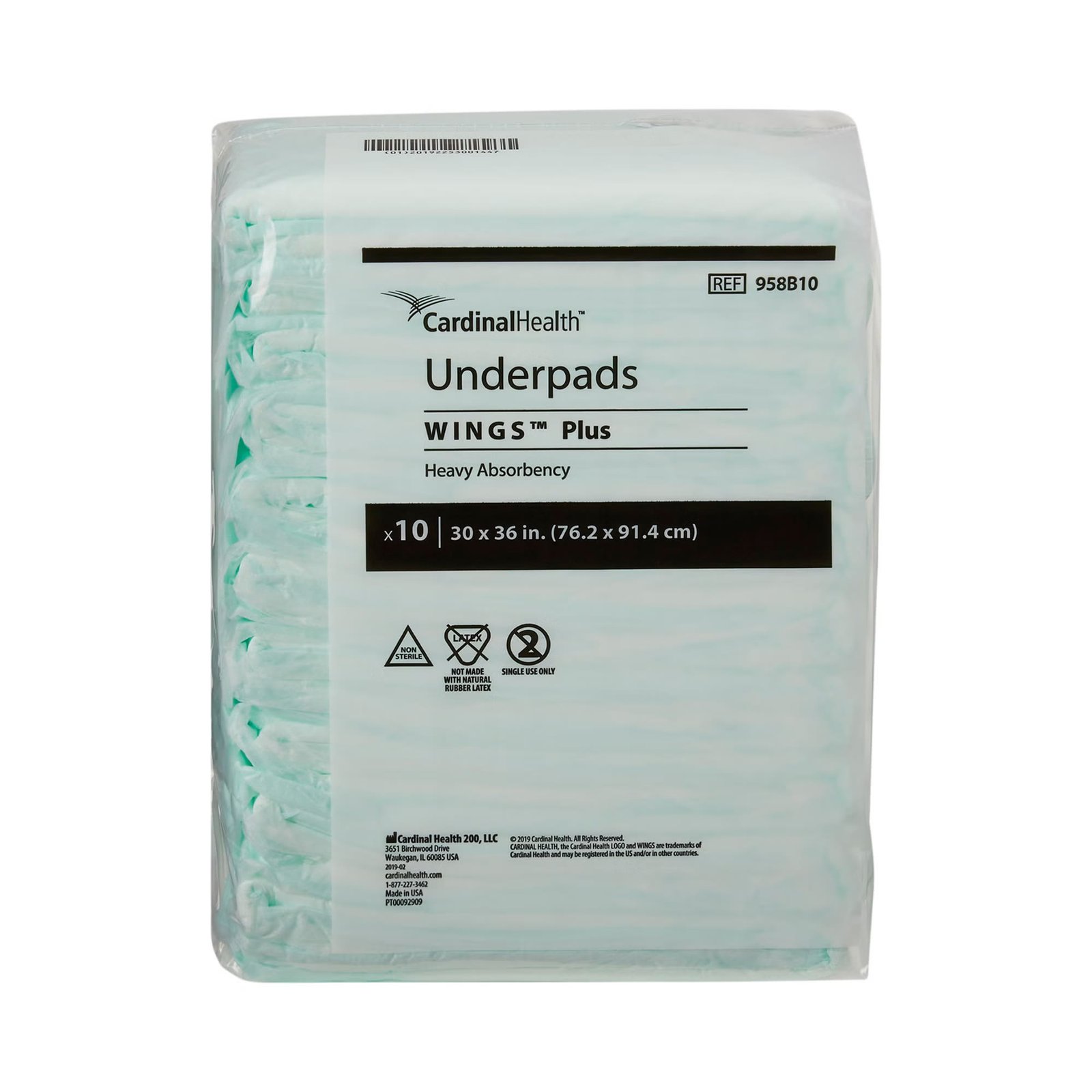 Underpad Wings™ Plus 30 X 36 Inch Disposable Fluff / Polymer Heavy Absorbency 188192 - 958B10 188192 – 958B10 - Image 2