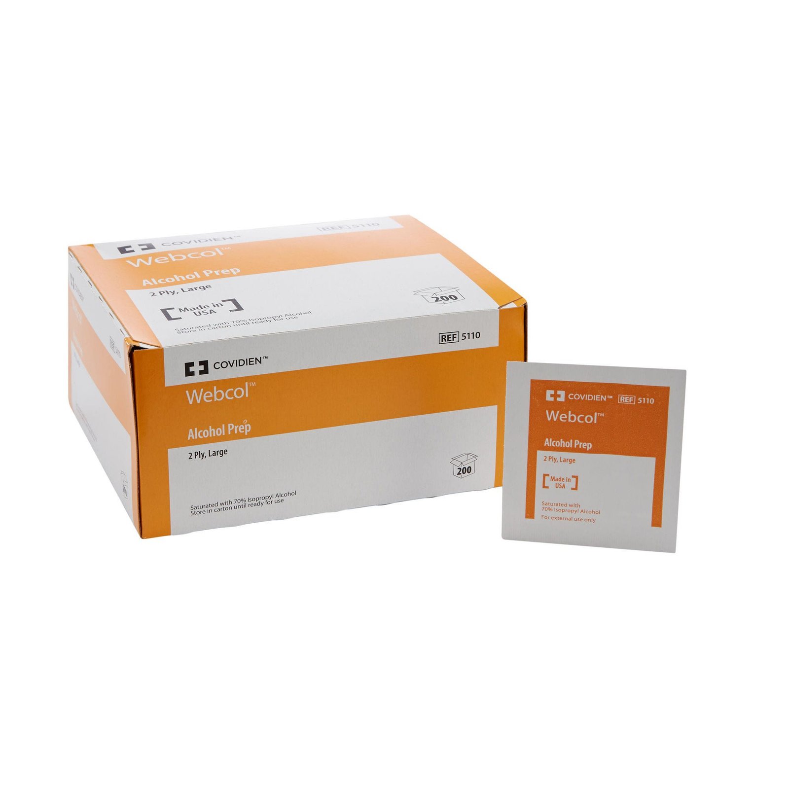 Alcohol Prep Pad Webcol™ 70% Strength Isopropyl Alcohol Individual Packet Large Sterile 188596 - 5110 188596 – 5110