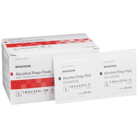 Alcohol Prep Pad McKesson 70% Strength Isopropyl Alcohol Individual Packet Large Sterile 225940 - 58-404 225940 – 58-404