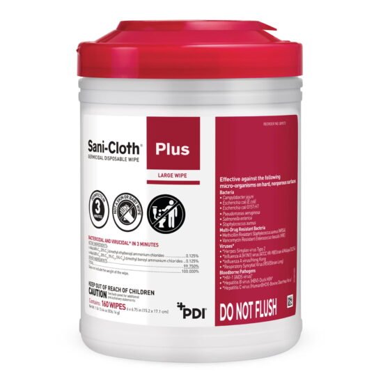 Sani-Cloth® Plus Surface Disinfectant Cleaner Premoistened Germicidal Manual Pull Wipe 160 Count Canister Disposable Alcohol Scent NonSterile 370845 - Q89072 370845 – Q89072