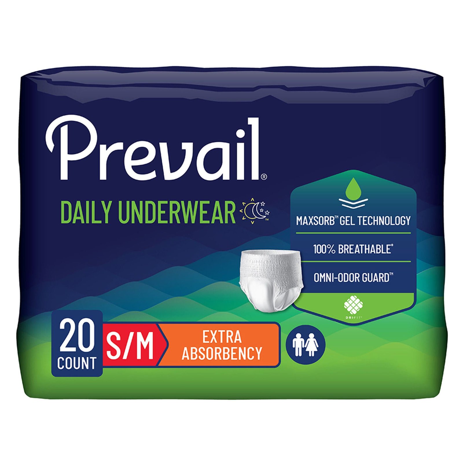 Unisex Adult Absorbent Underwear Prevail® Daily Underwear Pull On with Tear Away Seams Medium Disposable Moderate Absorbency 402953 - PV-512 402953 – PV-512