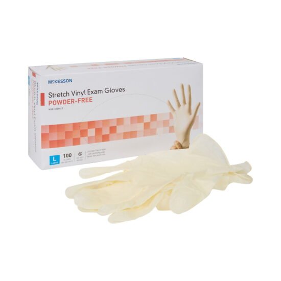 Exam Glove McKesson Large NonSterile Stretch Vinyl Standard Cuff Length Smooth Ivory Not Chemo Approved 409744 - 14-818 409744 – 14-818