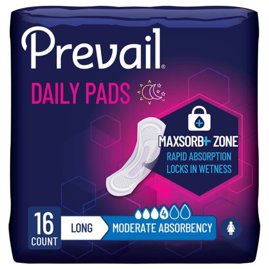 Bladder Control Pad Prevail® Daily Pads 11 Inch Length Moderate Absorbency Polymer Core One Size Fits Most Adult Female Disposable 409933 - BC-013 409933 – BC-013