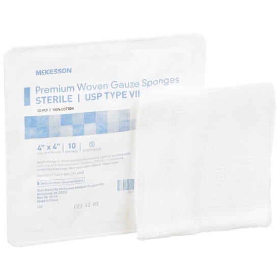 USP Type VII Gauze Sponge McKesson Cotton 12-Ply 4 X 4 Inches Square Sterile 446028 - 16-42441 446028 – 16-42441