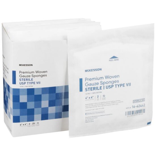 USP Type VII Gauze Sponge McKesson Cotton 12-Ply 4 X 4 Inch Square Sterile 446047 - 16-42442 446047 – 16-42442