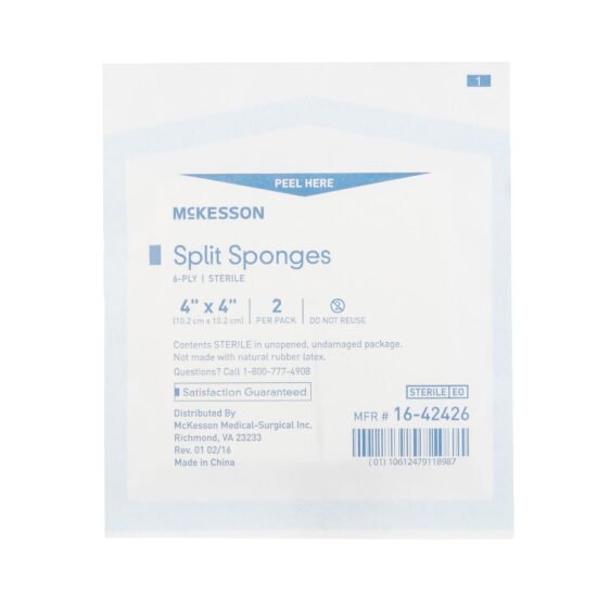 I.V. / Drain Split Dressing McKesson Polyester / Rayon 4 X 4 Inch Square Sterile 446056 - 16-42426 446056 – 16-42426