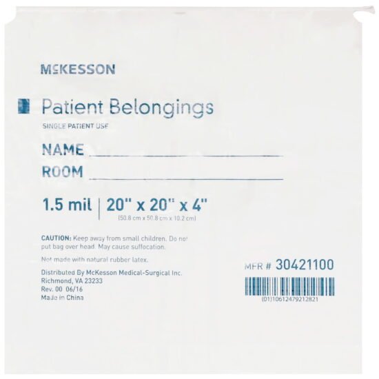 Patient Belongings Bag McKesson 4 X 20 X 20 Inch Polyethylene Drawstring Closure White 447753 - 30421100 447753 – 30421100