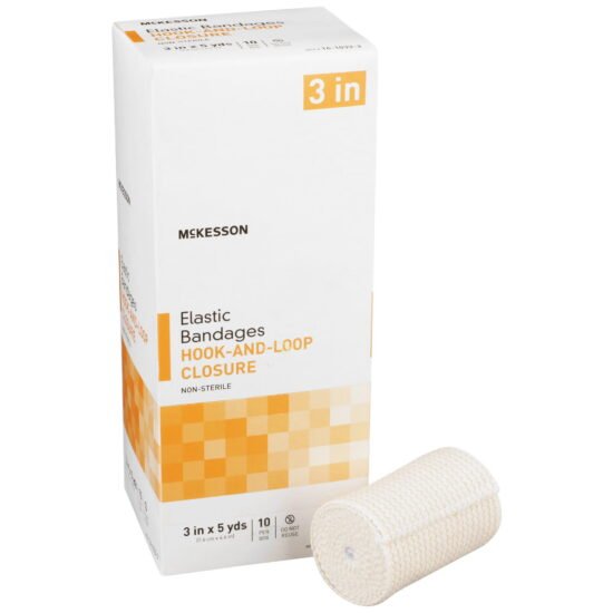 Elastic Bandage McKesson 3 Inch X 5 Yard Standard Compression Hook and Loop Closure Tan NonSterile 454619 - 16-1033-3 454619 – 16-1033-3