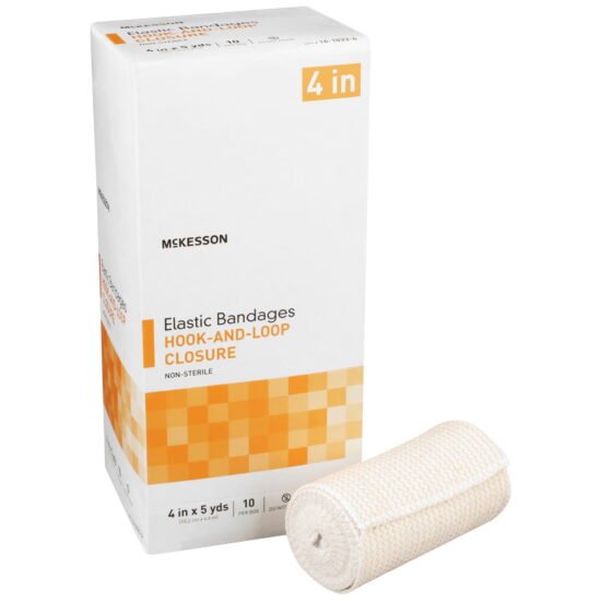 Elastic Bandage McKesson 4 Inch X 5 Yard Standard Compression Hook and Loop Closure Tan NonSterile 454620 - 16-1033-4 454620 – 16-1033-4