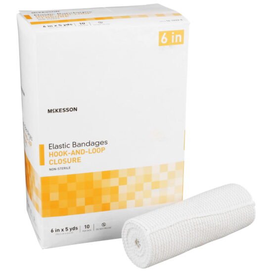 Elastic Bandage McKesson 6 Inch X 5 Yard Standard Compression Hook and Loop Closure Tan NonSterile 454621 - 16-1033-6 454621 – 16-1033-6