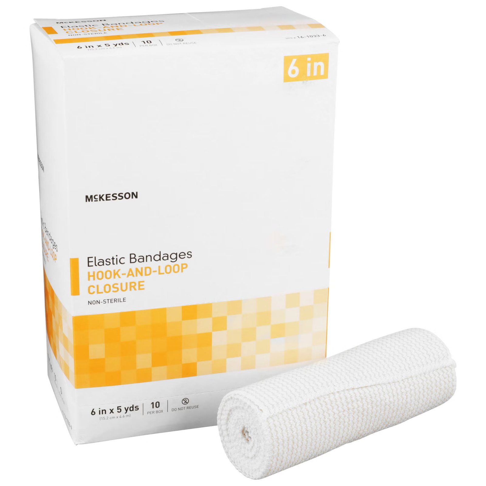 Elastic Bandage McKesson 6 Inch X 5 Yard Standard Compression Hook and Loop Closure Tan NonSterile 454621 - 16-1033-6 454621 – 16-1033-6