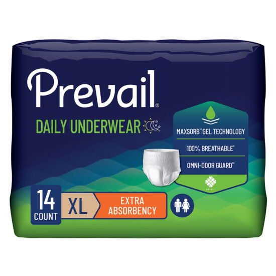 Unisex Adult Absorbent Underwear Prevail® Daily Underwear Pull On with Tear Away Seams X-Large Disposable Moderate Absorbency 466609 - PV-514 466609 – PV-514
