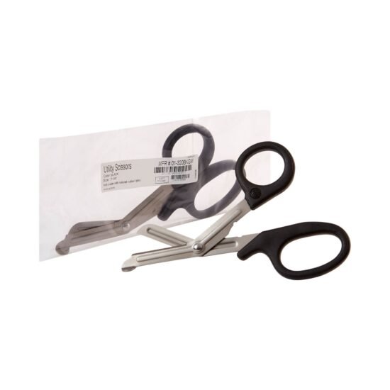 Utility Scissors McKesson 7-1/4 Inch Length Office Grade Stainless Steel / Plastic NonSterile Finger Ring Handle Angled Blunt Tip / Blunt Tip 472589 - 01-320BKGM 472589 – 01-320BKGM