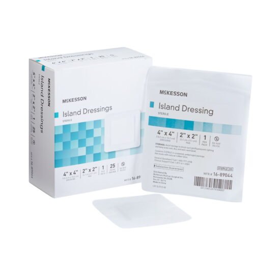 Adhesive Dressing McKesson 4 X 4 Inch Polypropylene / Rayon Square White Sterile 491826 - 16-89044 491826 – 16-89044