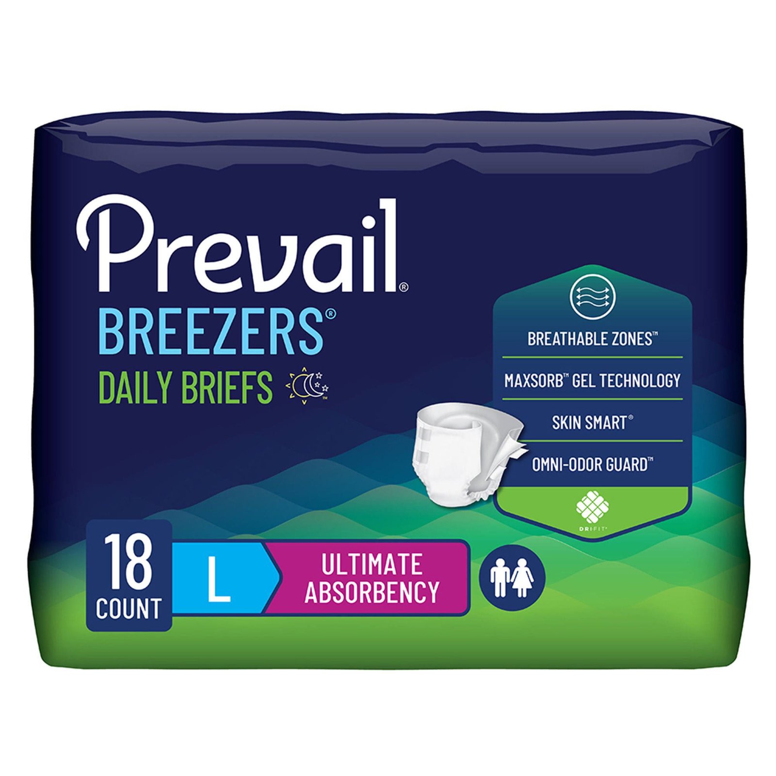 Unisex Adult Incontinence Brief Prevail® Breezers® Large Disposable Heavy Absorbency 554688 - PVB-013/2 554688 – PVB-013/2