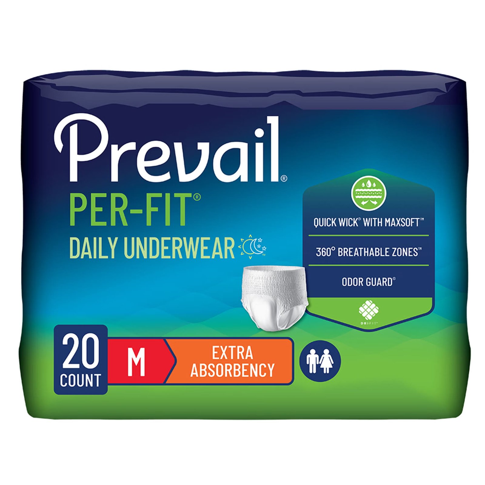 Unisex Adult Absorbent Underwear Prevail® Per-Fit® Pull On with Tear Away Seams Medium Disposable Heavy Absorbency 572720 - PF-512 572720 – PF-512