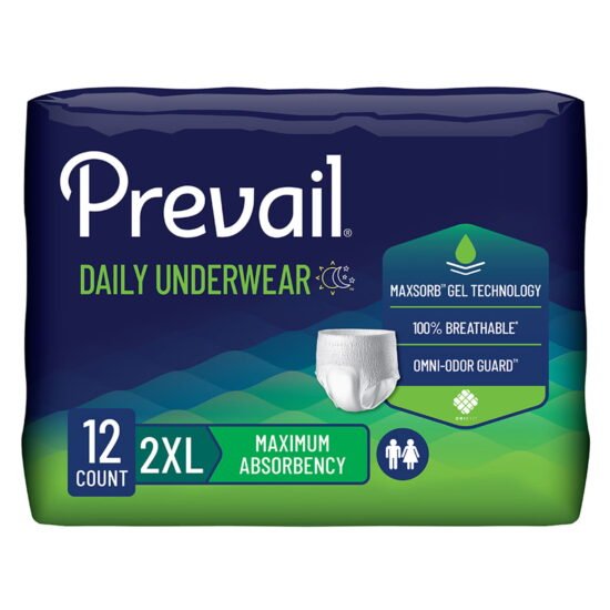 Unisex Adult Absorbent Underwear Prevail® Daily Underwear Pull On with Tear Away Seams 2X-Large Disposable Moderate Absorbency 579584 - PV-517 579584 – PV-517