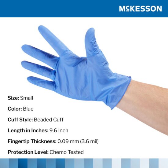 Exam Glove McKesson Confiderm® 3.5C Small NonSterile Nitrile Standard Cuff Length Textured Fingertips Blue Chemo Tested 765874 - 14-6974C 765874 – 14-6974C