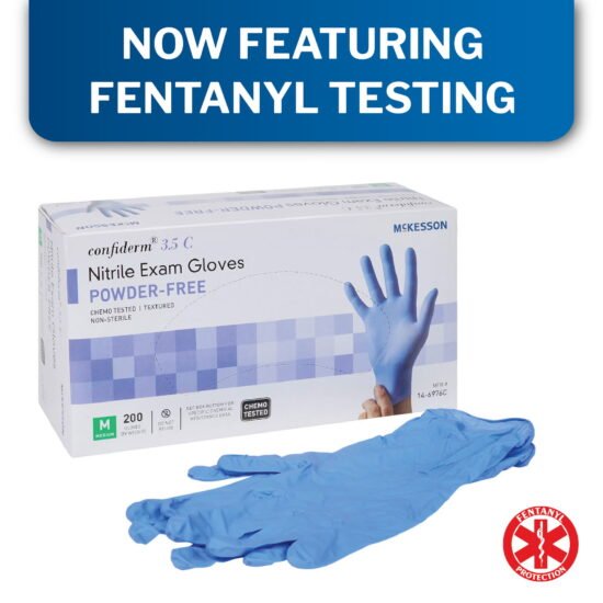 Exam Glove McKesson Confiderm® 3.5C Medium NonSterile Nitrile Standard Cuff Length Textured Fingertips Blue Chemo Tested 765875 - 14-6976C 765875 – 14-6976C