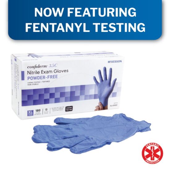 Exam Glove McKesson Confiderm® 3.5C X-Large NonSterile Nitrile Standard Cuff Length Textured Fingertips Blue Chemo Tested 767197 - 14-6980C 767197 – 14-6980C