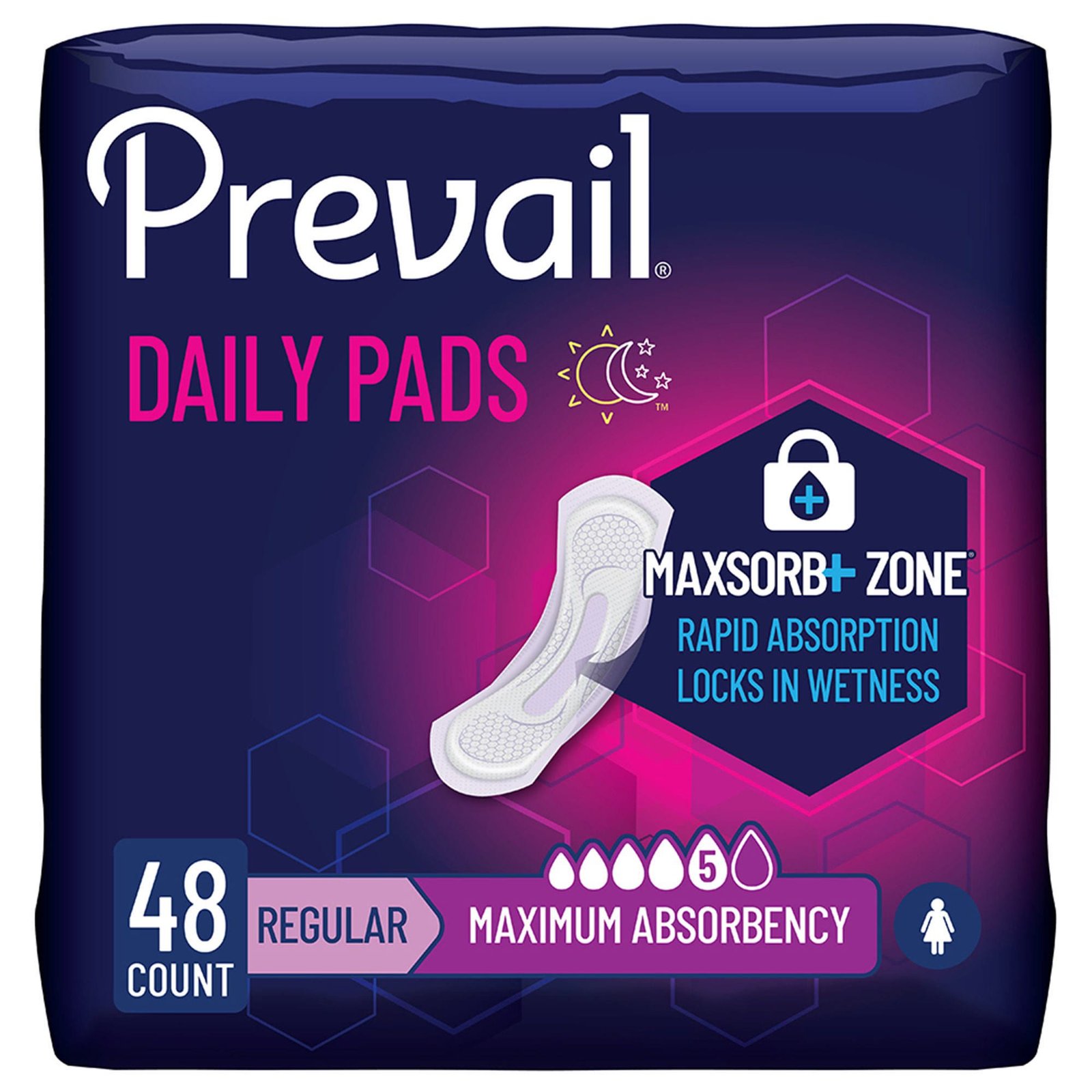 Bladder Control Pad Prevail® Daily Pads 11 Inch Length Heavy Absorbency Polymer Core One Size Fits Most Adult Female Disposable 810355 - PV-916/1 810355 – PV-916/1
