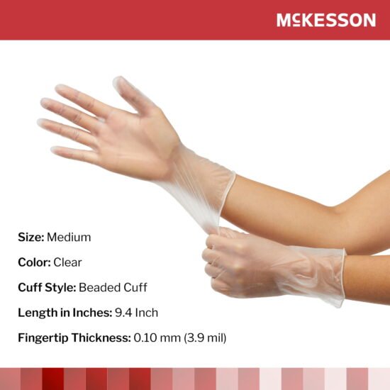 Exam Glove McKesson Medium NonSterile Vinyl Standard Cuff Length Smooth Clear Not Chemo Approved 832682 - 14-136 832682 – 14-136