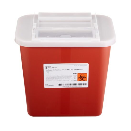 Sharps Container McKesson Prevent® 10-1/4 H X 7 W X 10-1/2 D Inch 2 Gallon Red Base / Translucent Lid Horizontal Entry Sliding Lid 855063 - 047 855063 – 047