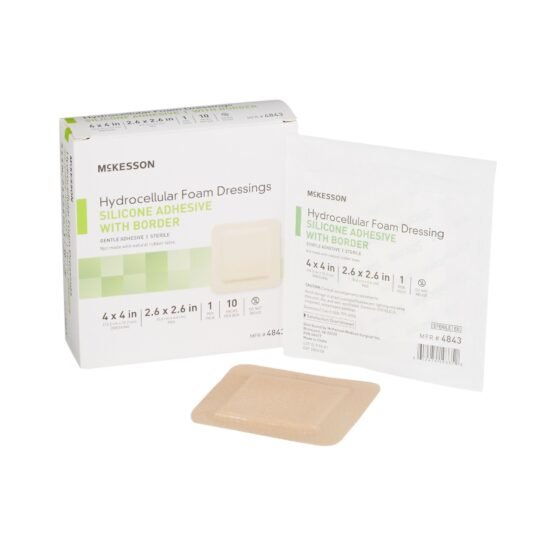 Silicone Foam Dressing McKesson 4 X 4 Inch Square Silicone Adhesive with Border Sterile 886432 - 4843 886432 – 4843