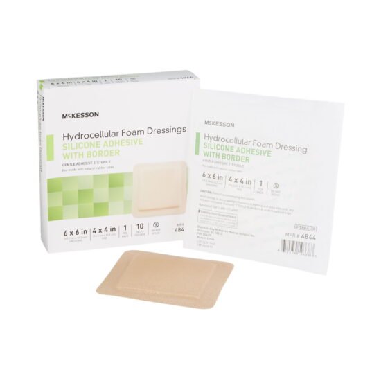 Silicone Foam Dressing McKesson 6 X 6 Inch Square Silicone Adhesive with Border Sterile 886433 - 4844 886433 – 4844