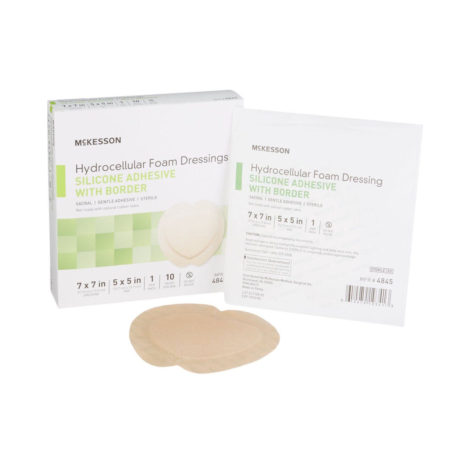 Silicone Foam Dressing McKesson 7 X 7 Inch Sacral Silicone Adhesive with Border Sterile 886434 - 4845 886434 – 4845