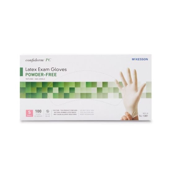 Exam Glove McKesson Confiderm® Small NonSterile Latex Standard Cuff Length Textured Ivory Not Chemo Approved 921597 - 14-1381 921597 – 14-1381