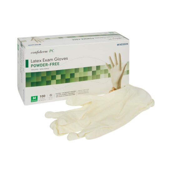 Exam Glove McKesson Confiderm® Medium NonSterile Latex Standard Cuff Length Textured Ivory Not Chemo Approved 921598 - 14-1382 921598 – 14-1382