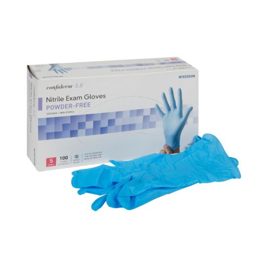 Exam Glove McKesson Confiderm® 3.8 Small NonSterile Nitrile Standard Cuff Length Textured Fingertips Blue Not Chemo Approved 921610 - 14-684 921610 – 14-684