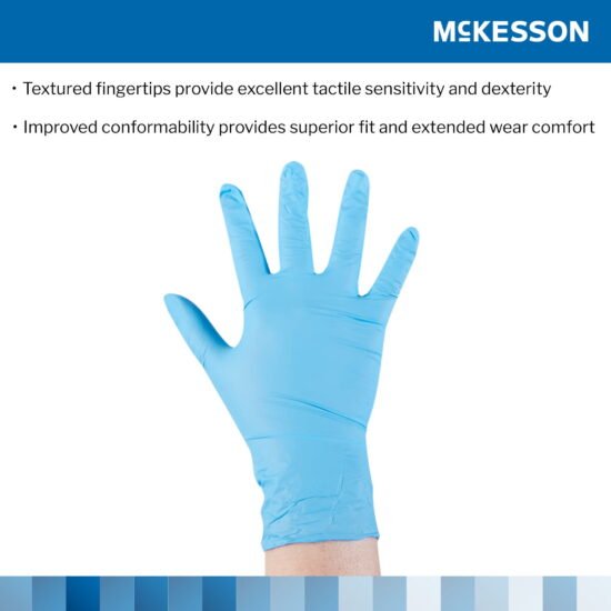 Exam Glove McKesson Confiderm® 3.8 Medium NonSterile Nitrile Standard Cuff Length Textured Fingertips Blue Not Chemo Approved 921611 - 14-686 921611 – 14-686