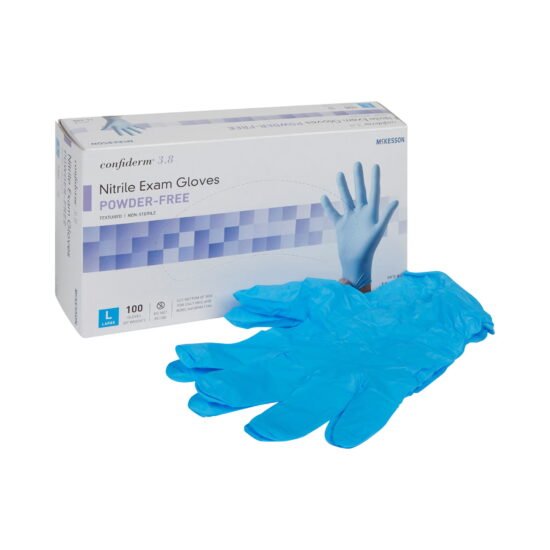 Exam Glove McKesson Confiderm® 3.8 Large NonSterile Nitrile Standard Cuff Length Textured Fingertips Blue Not Chemo Approved 921613 - 14-688 921613 – 14-688