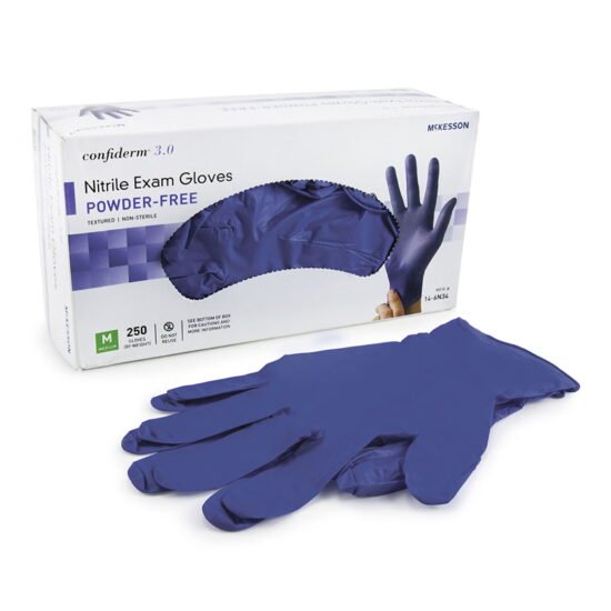 Exam Glove McKesson Confiderm® 3.0 Medium NonSterile Nitrile Standard Cuff Length Textured Fingertips Blue Not Chemo Approved 957802 - 14-6N34 957802 – 14-6N34