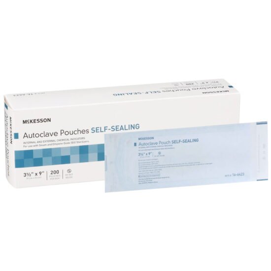 Sterilization Pouch McKesson Ethylene Oxide (EO) Gas / Steam 3-1/2 X 9 Inch Transparent Blue / White Self Seal Paper / Film 960943 - 16-6423 960943 – 16-6423