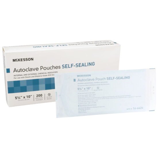 Sterilization Pouch McKesson Ethylene Oxide (EO) Gas / Steam 5-1/4 X 10 Inch Transparent Blue / White Self Seal Paper / Film 960944 - 16-6424 960944 – 16-6424